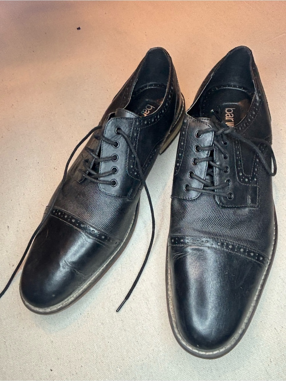 Bar III Black Leather Cap-Toe Derby Shoes